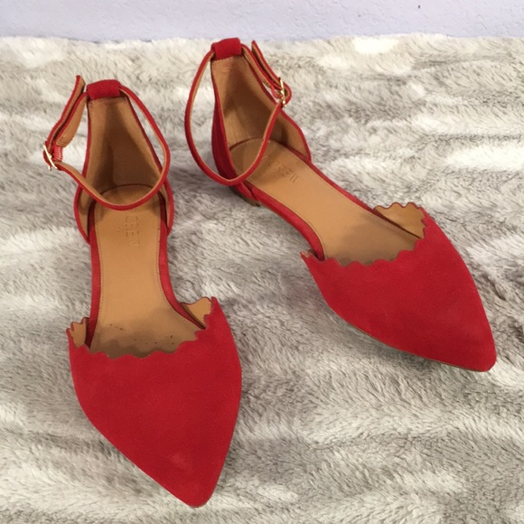 J.Crew red suede pointy toe ankle strap flats sz 7 - Picture 1 of 12